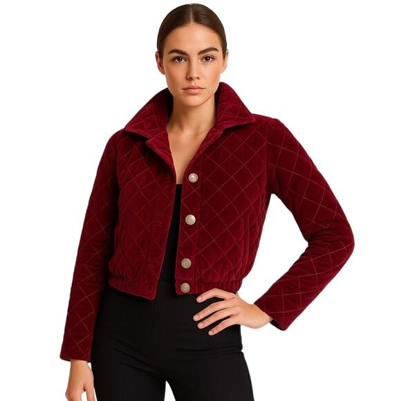 Vintage Size M Cropped Quilted Velvet Jacket Wine Red Fall Holiday 
Funnel Neck - Picture 2 of 15